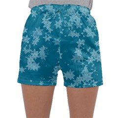 Teal Blue Floral Print Sleepwear Shorts by SpinnyChairDesigns