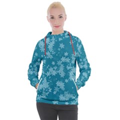 Teal Blue Floral Print Women s Hooded Pullover by SpinnyChairDesigns