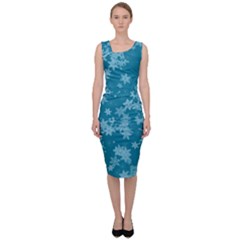 Teal Blue Floral Print Sleeveless Pencil Dress by SpinnyChairDesigns