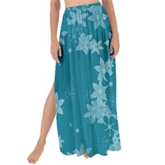 Teal Blue Floral Print Maxi Chiffon Tie-up Sarong by SpinnyChairDesigns