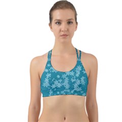 Teal Blue Floral Print Back Web Sports Bra by SpinnyChairDesigns