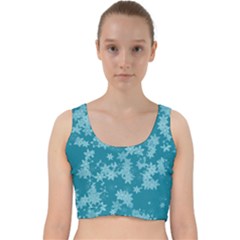 Teal Blue Floral Print Velvet Racer Back Crop Top by SpinnyChairDesigns