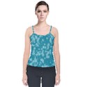 Teal Blue Floral Print Velvet Spaghetti Strap Top View1