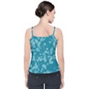 Teal Blue Floral Print Velvet Spaghetti Strap Top View2