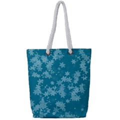 Teal Blue Floral Print Full Print Rope Handle Tote (small) by SpinnyChairDesigns