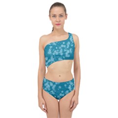 Teal Blue Floral Print Spliced Up Two Piece Swimsuit by SpinnyChairDesigns