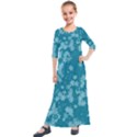 Teal Blue Floral Print Kids  Quarter Sleeve Maxi Dress View1