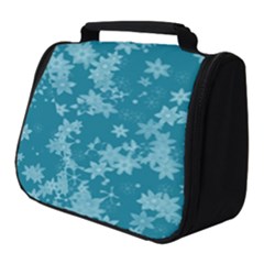 Teal Blue Floral Print Full Print Travel Pouch (small) by SpinnyChairDesigns