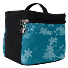 Teal Blue Floral Print Make Up Travel Bag (small) by SpinnyChairDesigns