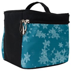 Teal Blue Floral Print Make Up Travel Bag (big) by SpinnyChairDesigns