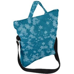 Teal Blue Floral Print Fold Over Handle Tote Bag by SpinnyChairDesigns