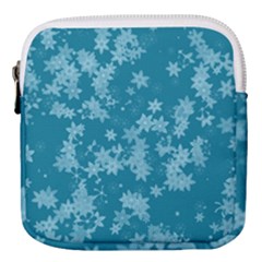 Teal Blue Floral Print Mini Square Pouch by SpinnyChairDesigns