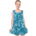 Teal Blue Floral Print Kids  Cross Back Dress View1