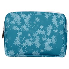 Teal Blue Floral Print Make Up Pouch (medium) by SpinnyChairDesigns