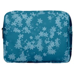 Teal Blue Floral Print Make Up Pouch (large) by SpinnyChairDesigns