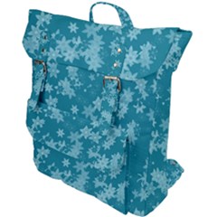 Teal Blue Floral Print Buckle Up Backpack by SpinnyChairDesigns