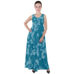 Teal Blue Floral Print Empire Waist Velour Maxi Dress by SpinnyChairDesigns