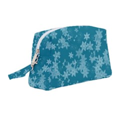 Teal Blue Floral Print Wristlet Pouch Bag (medium) by SpinnyChairDesigns