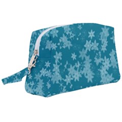 Teal Blue Floral Print Wristlet Pouch Bag (large) by SpinnyChairDesigns