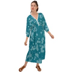 Teal Blue Floral Print Grecian Style  Maxi Dress by SpinnyChairDesigns