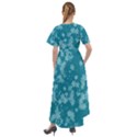 Teal Blue Floral Print Front Wrap High Low Dress View2