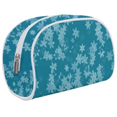 Teal Blue Floral Print Makeup Case (medium) by SpinnyChairDesigns