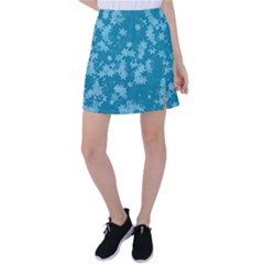 Teal Blue Floral Print Tennis Skirt by SpinnyChairDesigns