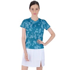 Teal Blue Floral Print Women s Sports Top by SpinnyChairDesigns