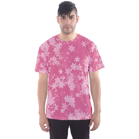 Blush Pink Floral Print Men s Sport Mesh Tee by SpinnyChairDesigns