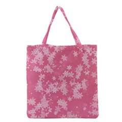 Blush Pink Floral Print Grocery Tote Bag by SpinnyChairDesigns