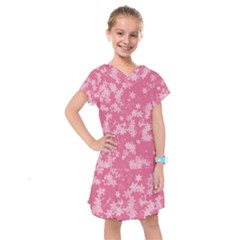 Blush Pink Floral Print Kids  Drop Waist Dress by SpinnyChairDesigns