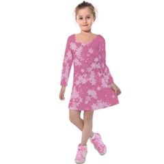 Blush Pink Floral Print Kids  Long Sleeve Velvet Dress by SpinnyChairDesigns