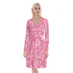 Blush Pink Floral Print Long Sleeve Velvet Front Wrap Dress by SpinnyChairDesigns