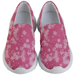 Blush Pink Floral Print Kids Lightweight Slip Ons by SpinnyChairDesigns