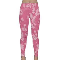 Blush Pink Floral Print Lightweight Velour Classic Yoga Leggings by SpinnyChairDesigns