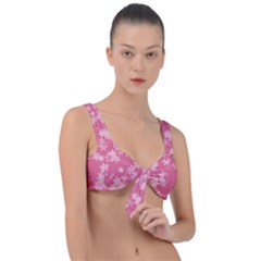 Blush Pink Floral Print Front Tie Bikini Top by SpinnyChairDesigns