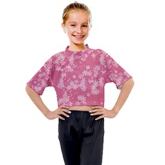 Blush Pink Floral Print Kids Mock Neck Tee