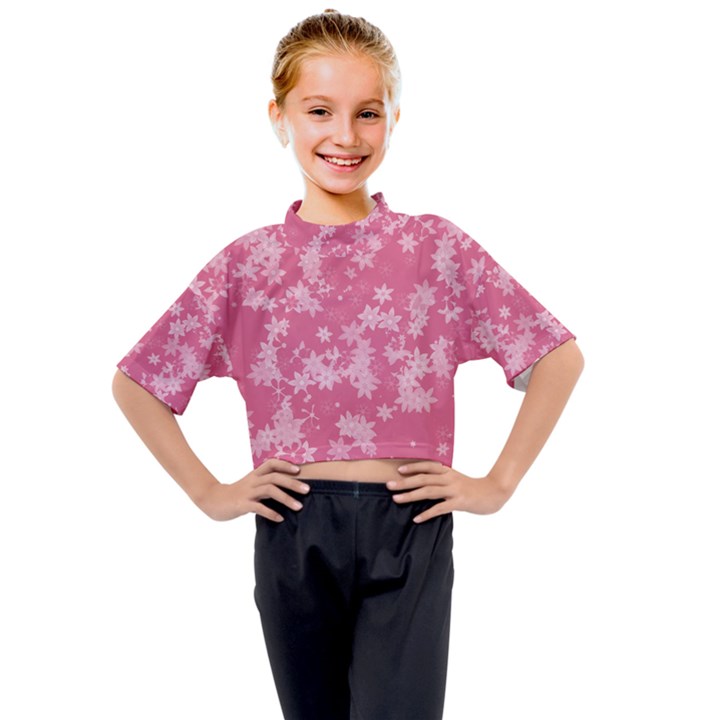 Blush Pink Floral Print Kids Mock Neck Tee