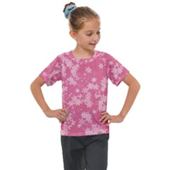 Blush Pink Floral Print Kids  Mesh Piece Tee