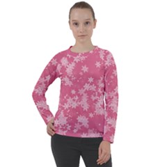 Blush Pink Floral Print Women s Long Sleeve Raglan Tee