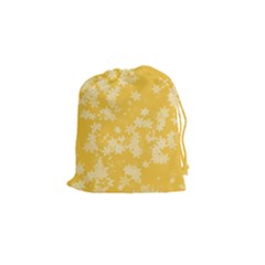 Saffron Yellow Floral Print Drawstring Pouch (small) by SpinnyChairDesigns