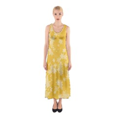 Saffron Yellow Floral Print Sleeveless Maxi Dress by SpinnyChairDesigns