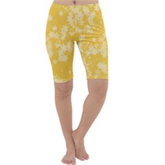 Saffron Yellow Floral Print Cropped Leggings  by SpinnyChairDesigns