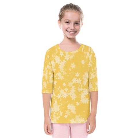 Saffron Yellow Floral Print Kids  Quarter Sleeve Raglan Tee by SpinnyChairDesigns