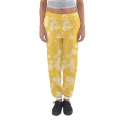 Saffron Yellow Floral Print Women s Jogger Sweatpants by SpinnyChairDesigns