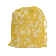 Saffron Yellow Floral Print Drawstring Pouch (2xl) by SpinnyChairDesigns