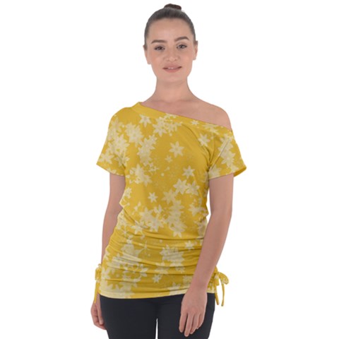 Saffron Yellow Floral Print Tie-up Tee by SpinnyChairDesigns