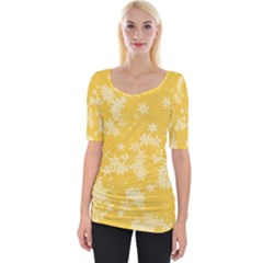 Saffron Yellow Floral Print Wide Neckline Tee