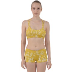 Saffron Yellow Floral Print Perfect Fit Gym Set by SpinnyChairDesigns