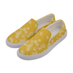 Saffron Yellow Floral Print Women s Canvas Slip Ons by SpinnyChairDesigns